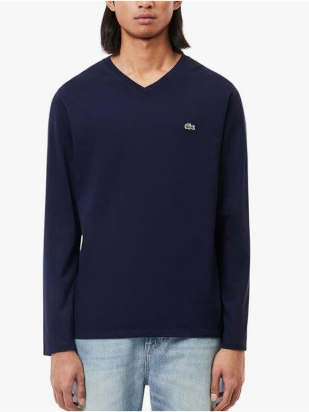 LACOSTE | Mens V-neck Tee Shirt Top Long Sleeve Navy Blue Sz M